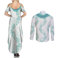 Jade Vine Lei Hawaii Couples Matching Summer Maxi Dress and Long Sleeve Button Shirt Aloha Seamless Tropical Leaves - Polynesian Pride