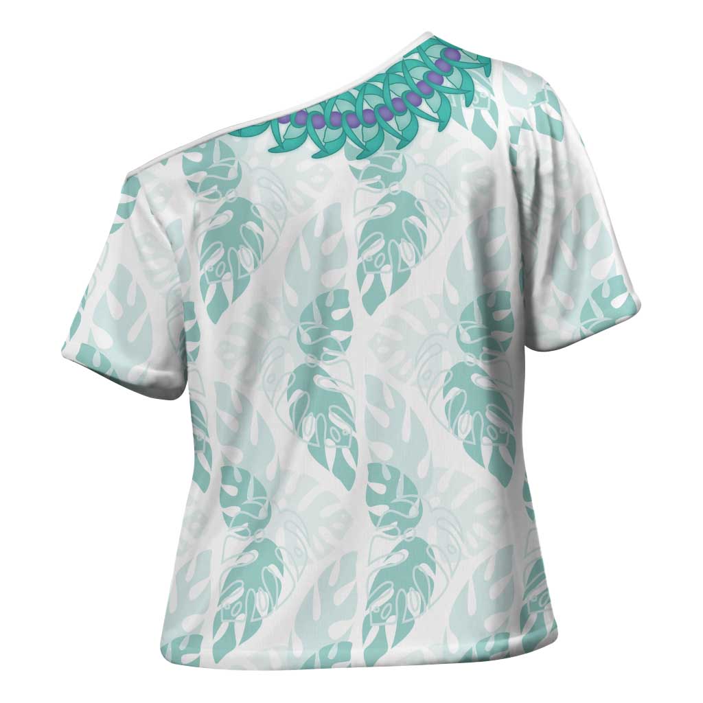 Jade Vine Lei Hawaii Cross Shoulder Shirt Aloha Seamless Tropical Leaves - Polynesian Pride