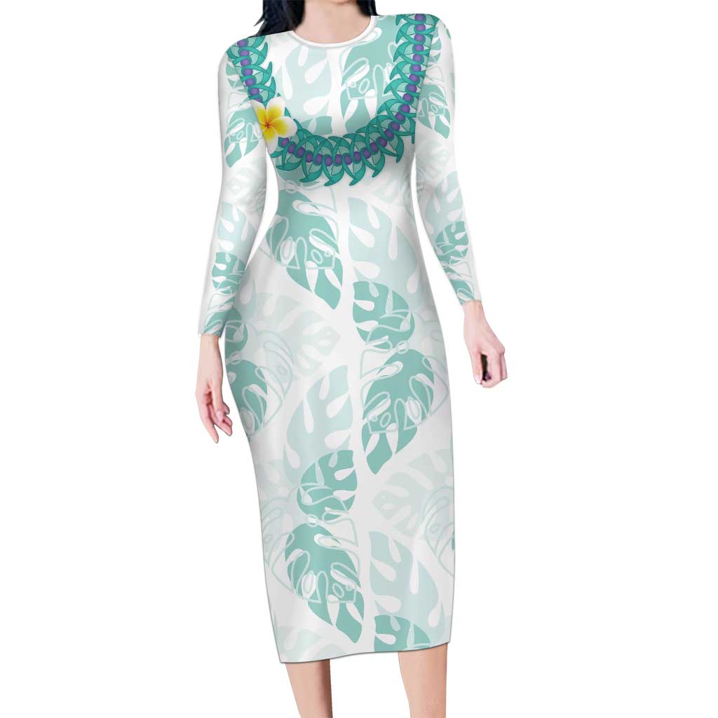 Jade Vine Lei Hawaii Family Matching Long Sleeve Bodycon Dress and Hawaiian Shirt Aloha Seamless Tropical Leaves - Polynesian Pride