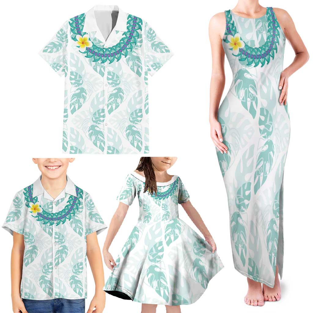 Jade Vine Lei Hawaii Family Matching Tank Maxi Dress and Hawaiian Shirt Aloha Seamless Tropical Leaves - Polynesian Pride