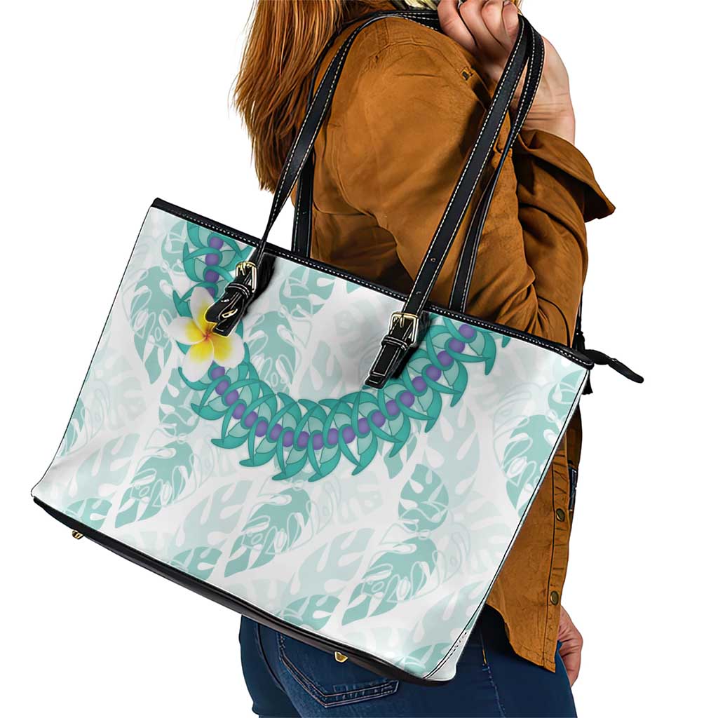 Jade Vine Lei Hawaii Leather Tote Bag Aloha Seamless Tropical Leaves - Polynesian Pride