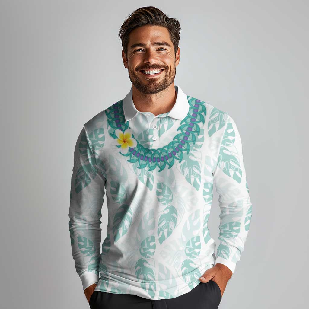 Jade Vine Lei Hawaii Long Sleeve Polo Shirt Aloha Seamless Tropical Leaves - Polynesian Pride