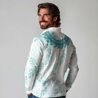 Jade Vine Lei Hawaii Long Sleeve Polo Shirt Aloha Seamless Tropical Leaves - Polynesian Pride