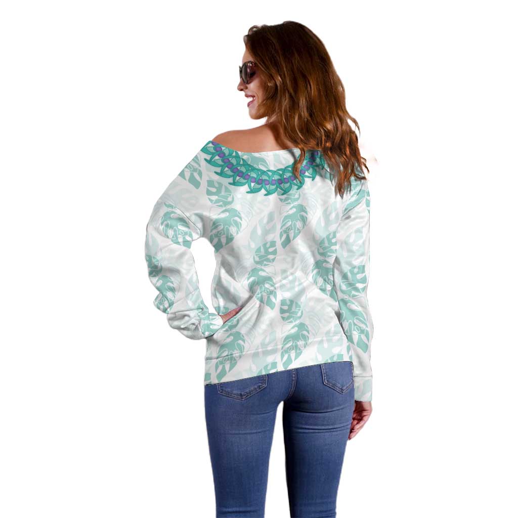 Jade Vine Lei Hawaii Off Shoulder Sweater Aloha Seamless Tropical Leaves - Polynesian Pride