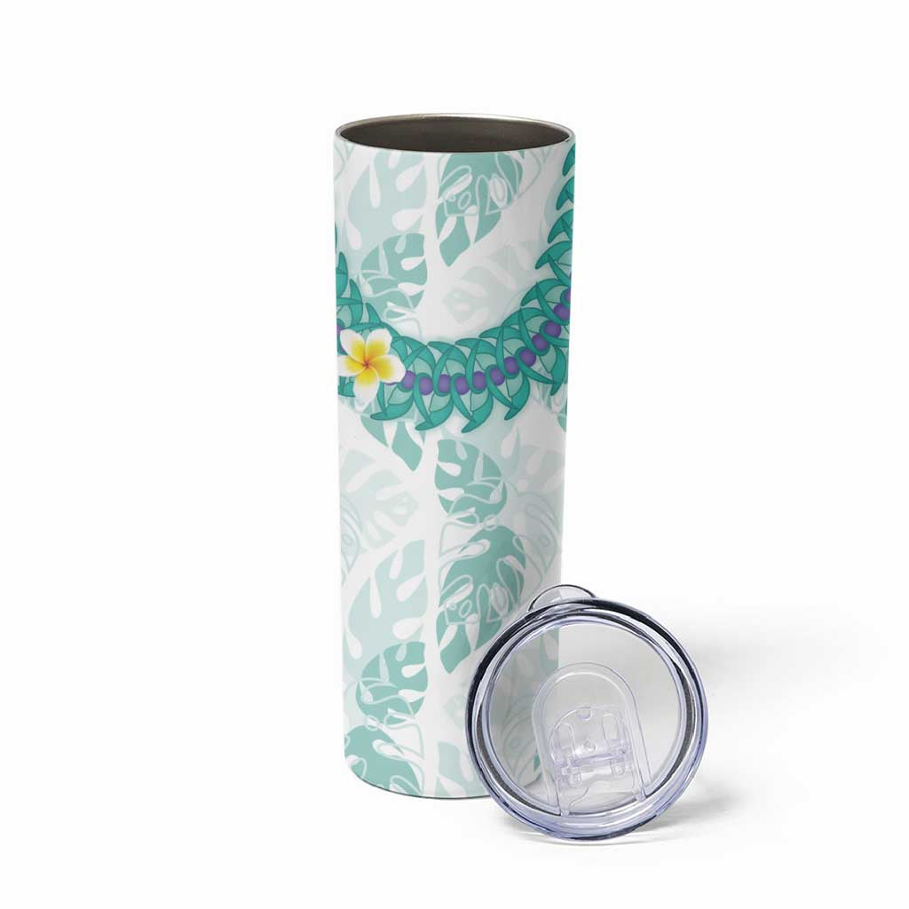 Jade Vine Lei Hawaii Skinny Tumbler Aloha Seamless Tropical Leaves - Polynesian Pride