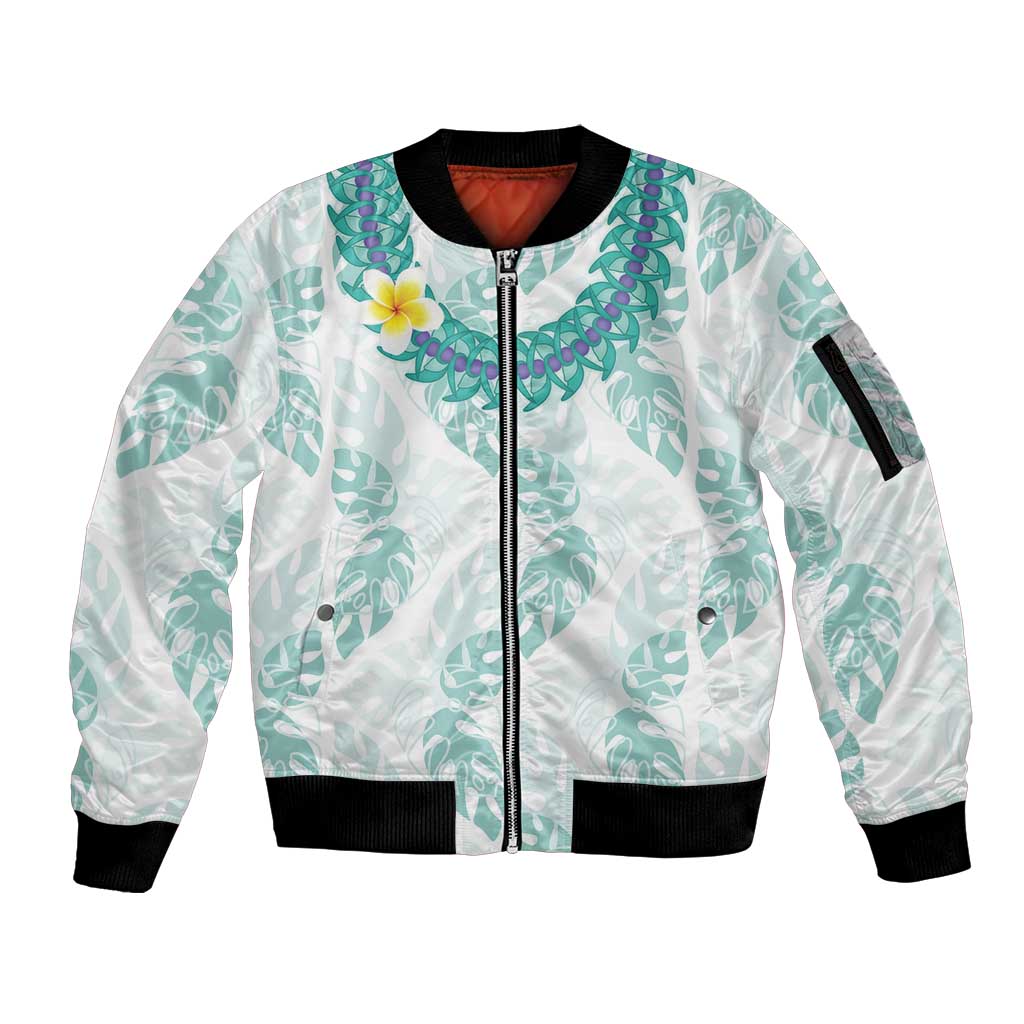 Jade Vine Lei Hawaii Sleeve Zip Bomber Jacket Aloha Seamless Tropical Leaves - Polynesian Pride