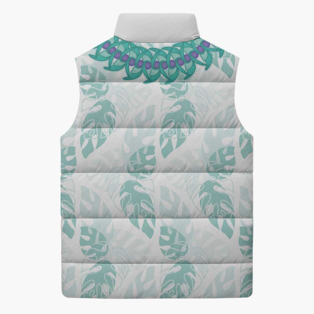 Jade Vine Lei Hawaii Sleeveless Puffer Jacket Aloha Seamless Tropical Leaves - Polynesian Pride