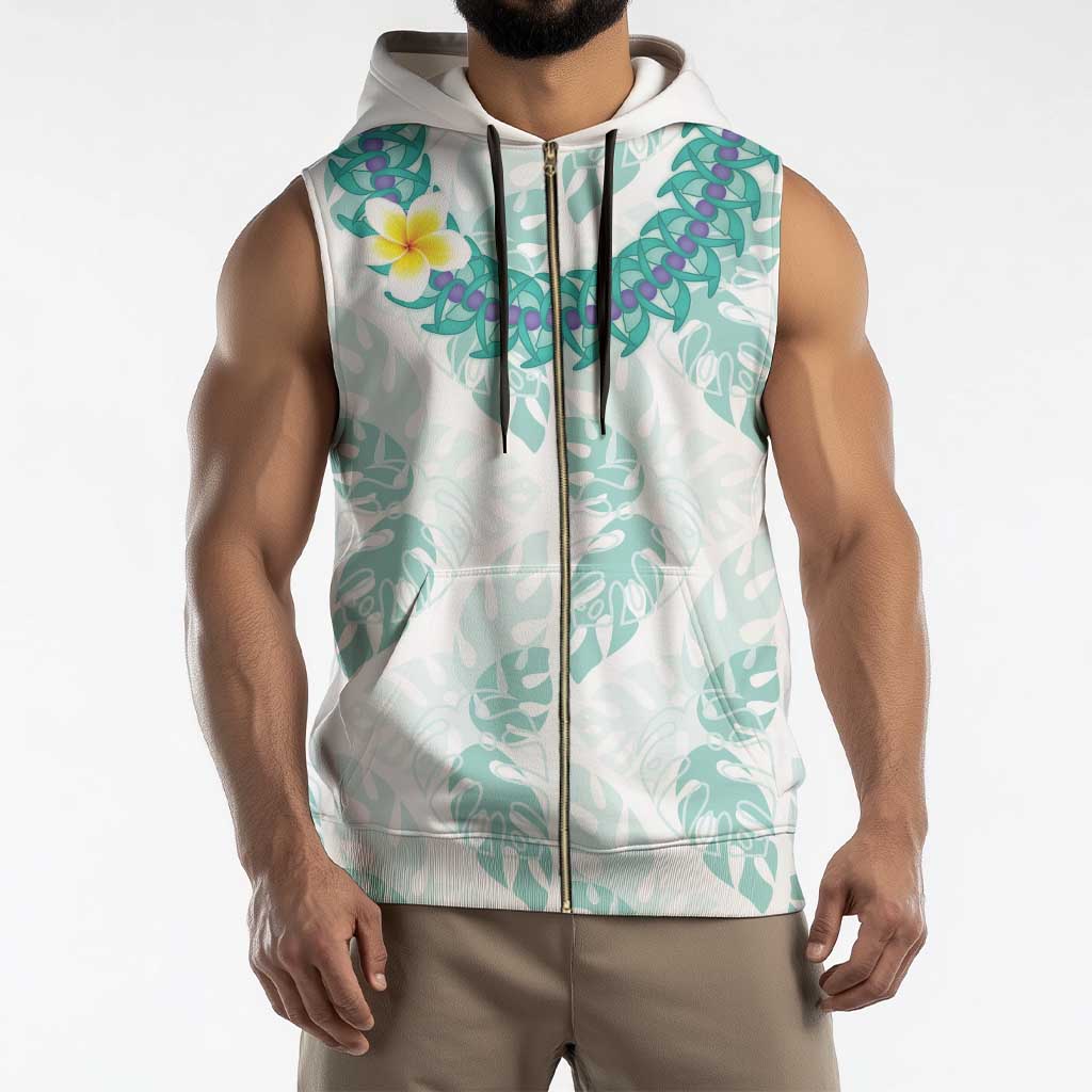 Jade Vine Lei Hawaii Sleeveless Zip Hoodie Aloha Seamless Tropical Leaves - Polynesian Pride