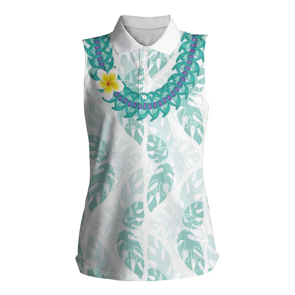 Jade Vine Lei Hawaii Women Sleeveless Polo Shirt Aloha Seamless Tropical Leaves - Polynesian Pride