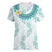 Jade Vine Lei Hawaii Women V-Neck T-Shirt Aloha Seamless Tropical Leaves - Polynesian Pride