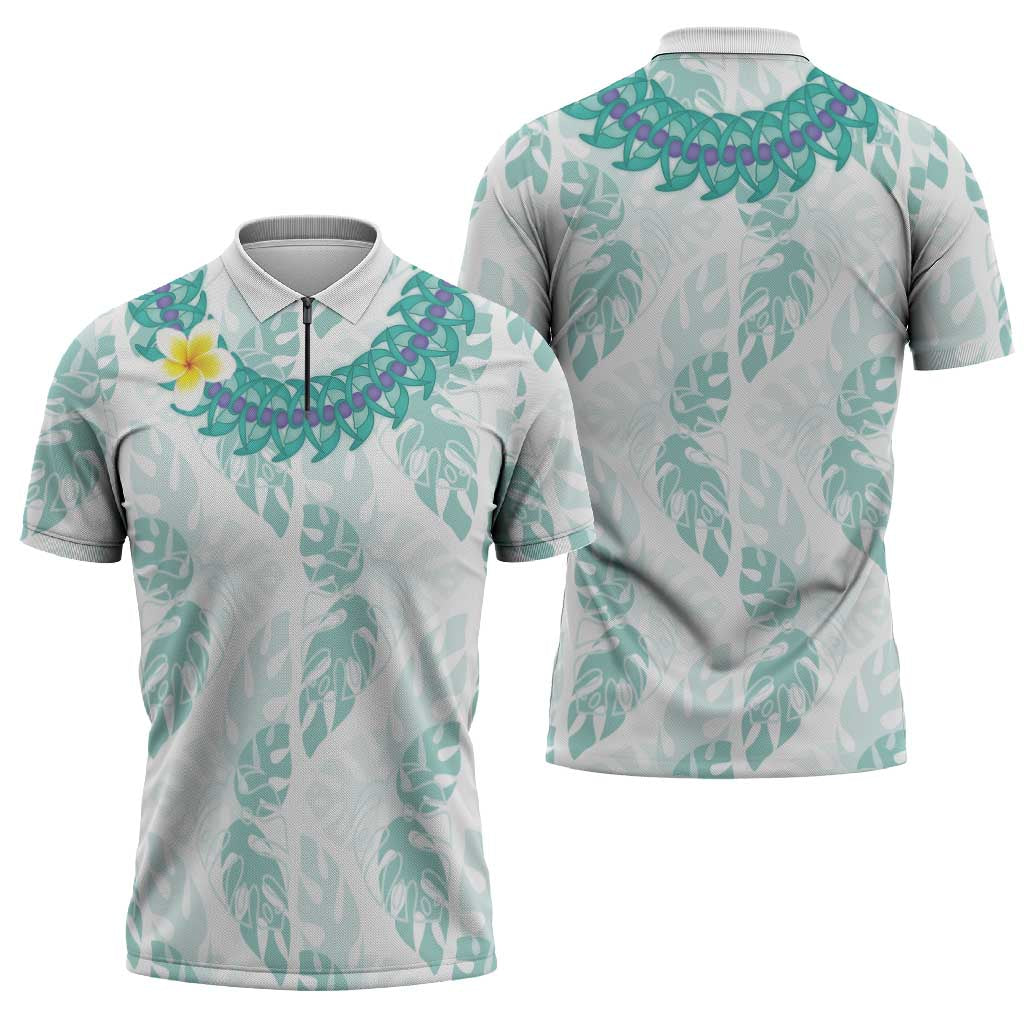 Jade Vine Lei Hawaii Zipper Polo Shirt Aloha Seamless Tropical Leaves - Polynesian Pride
