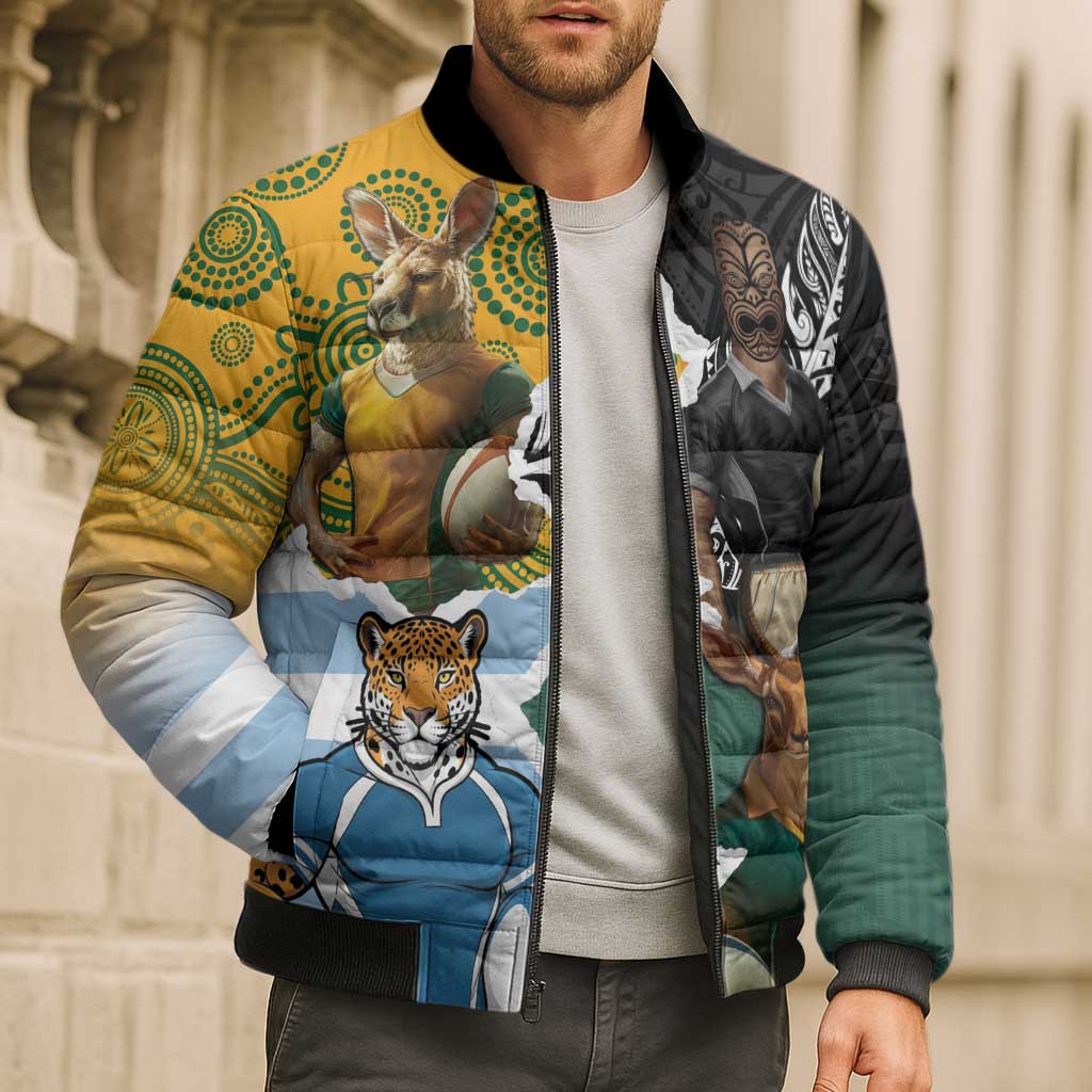 Personalised Rugby 2025 Championship Bomber Puffer Jacket Southern Hemisphere Countries Mascots - Polynesian Pride