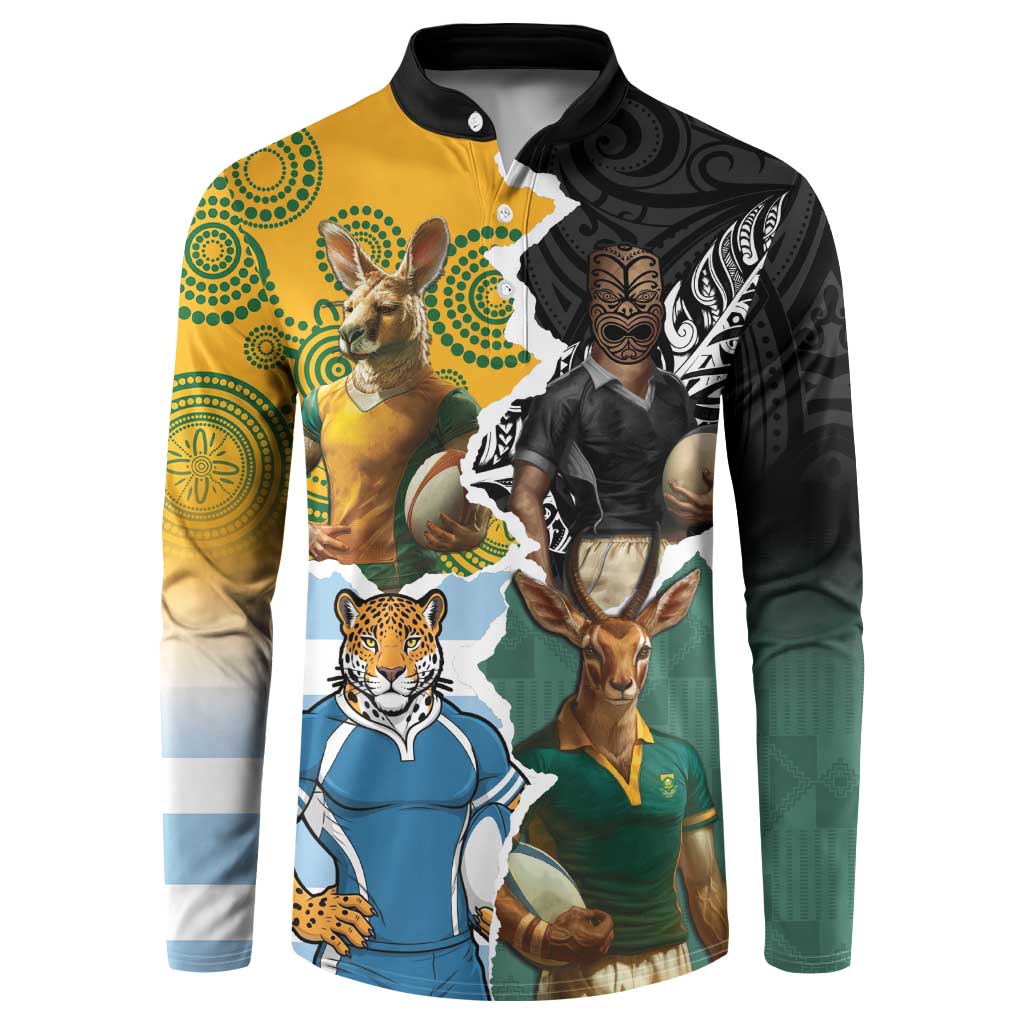 Personalised Rugby 2025 Championship Button Sweatshirt Southern Hemisphere Countries Mascots - Polynesian Pride