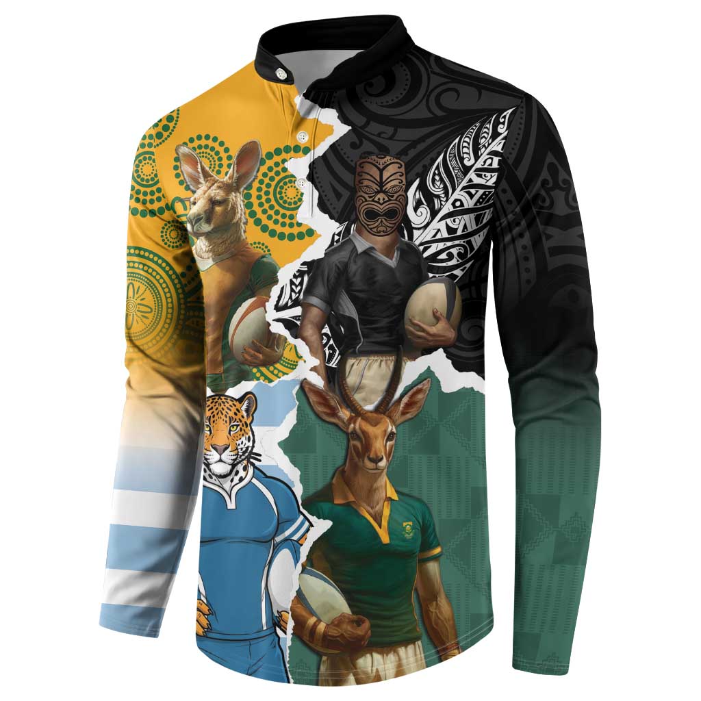 Personalised Rugby 2025 Championship Button Sweatshirt Southern Hemisphere Countries Mascots - Polynesian Pride