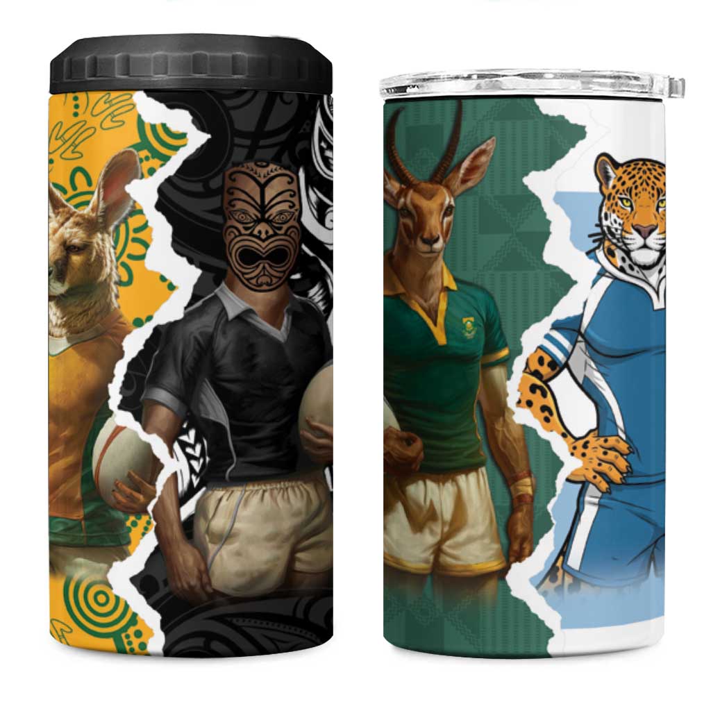 Rugby 2025 Championship 4 in 1 Can Cooler Tumbler Southern Hemisphere Countries Mascots - Polynesian Pride