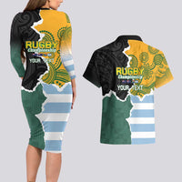 Personalised Rugby 2025 Championship Couples Matching Long Sleeve Bodycon Dress and Hawaiian Shirt Southern Hemisphere Countries Mascots - Polynesian Pride