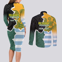 Personalised Rugby 2025 Championship Couples Matching Long Sleeve Bodycon Dress and Long Sleeve Button Shirt Southern Hemisphere Countries Mascots - Polynesian Pride