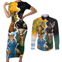 Personalised Rugby 2025 Championship Couples Matching Short Sleeve Bodycon Dress and Long Sleeve Button Shirt Southern Hemisphere Countries Mascots - Polynesian Pride