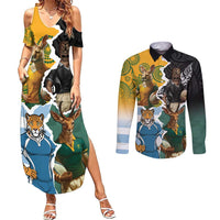 Personalised Rugby 2025 Championship Couples Matching Summer Maxi Dress and Long Sleeve Button Shirt Southern Hemisphere Countries Mascots - Polynesian Pride