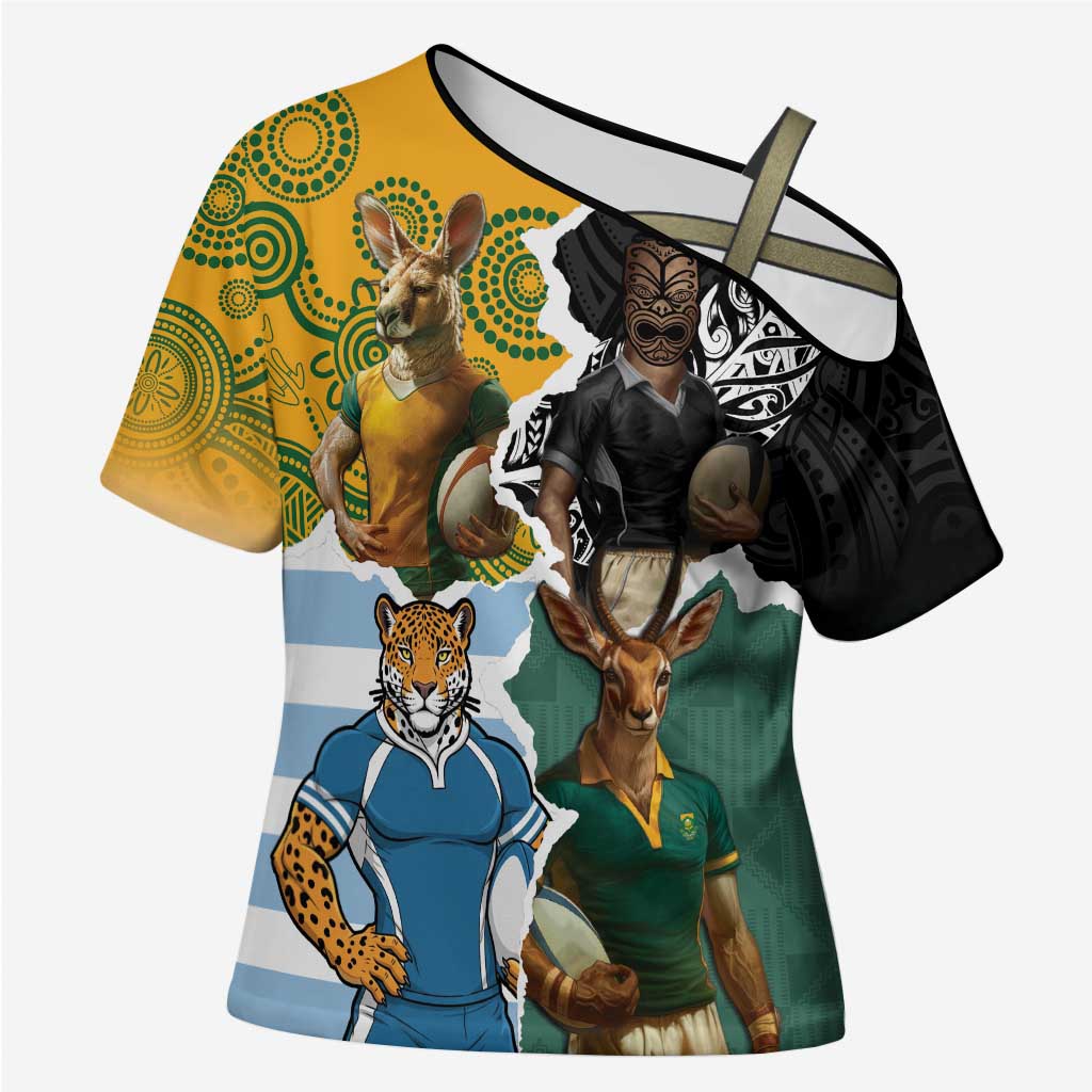 Personalised Rugby 2025 Championship Cross Shoulder Shirt Southern Hemisphere Countries Mascots - Polynesian Pride