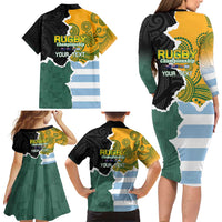 Personalised Rugby 2025 Championship Family Matching Long Sleeve Bodycon Dress and Hawaiian Shirt Southern Hemisphere Countries Mascots - Polynesian Pride