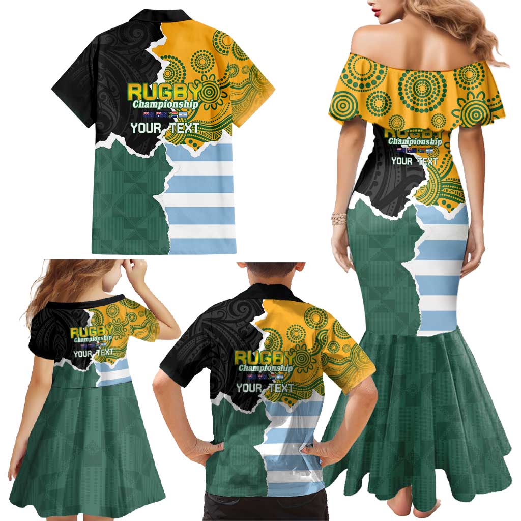 Personalised Rugby 2025 Championship Family Matching Mermaid Dress and Hawaiian Shirt Southern Hemisphere Countries Mascots - Polynesian Pride