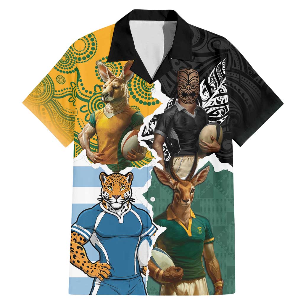 Personalised Rugby 2025 Championship Family Matching Mermaid Dress and Hawaiian Shirt Southern Hemisphere Countries Mascots - Polynesian Pride