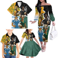 Personalised Rugby 2025 Championship Family Matching Off The Shoulder Long Sleeve Dress and Hawaiian Shirt Southern Hemisphere Countries Mascots - Polynesian Pride