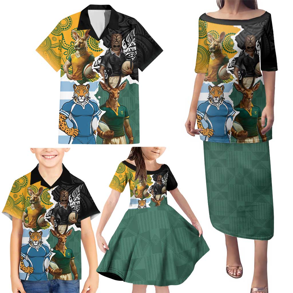 Personalised Rugby 2025 Championship Family Matching Puletasi and Hawaiian Shirt Southern Hemisphere Countries Mascots LT14 - Polynesian Pride