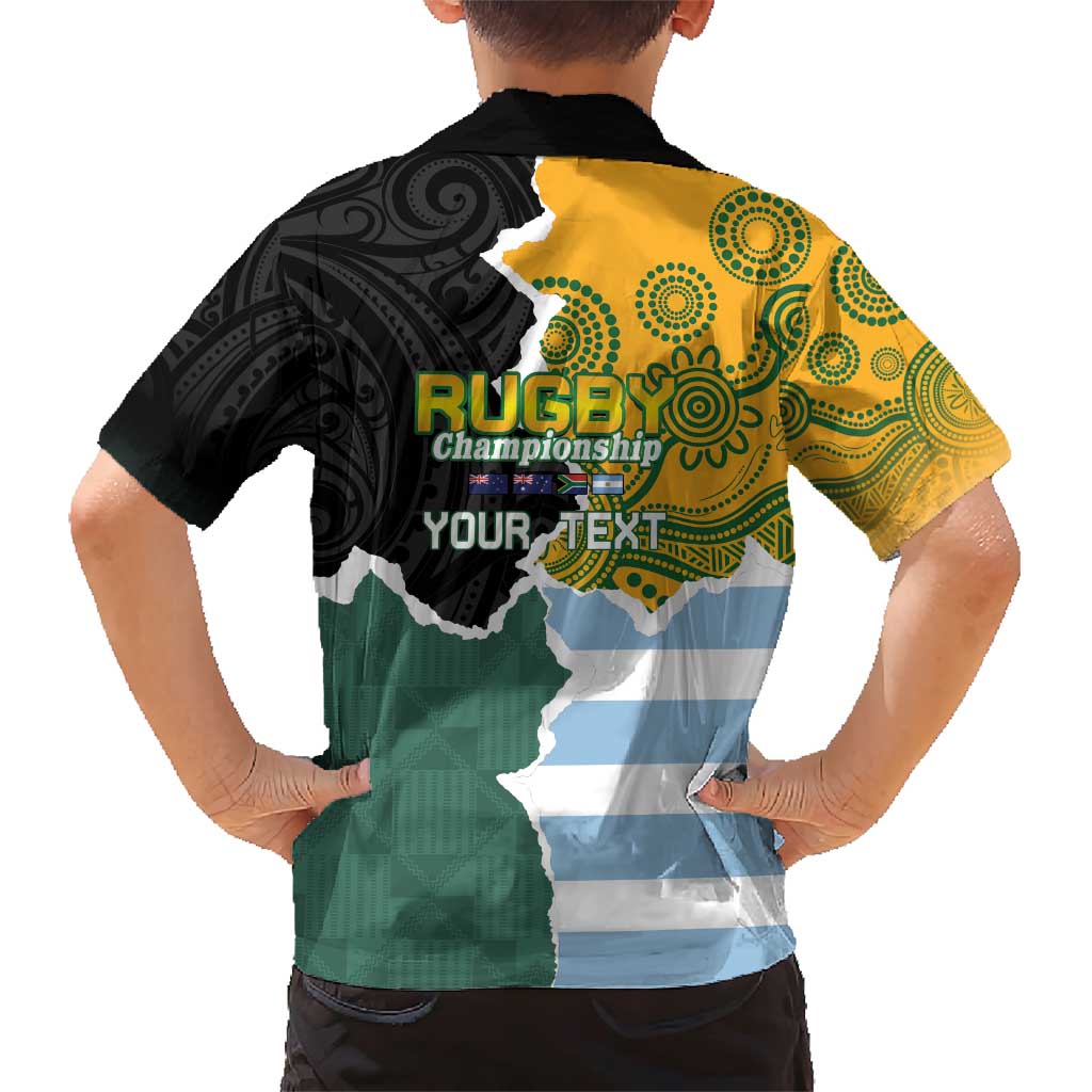 Personalised Rugby 2025 Championship Family Matching Short Sleeve Bodycon Dress and Hawaiian Shirt Southern Hemisphere Countries Mascots - Polynesian Pride