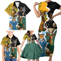 Personalised Rugby 2025 Championship Family Matching Short Sleeve Bodycon Dress and Hawaiian Shirt Southern Hemisphere Countries Mascots - Polynesian Pride