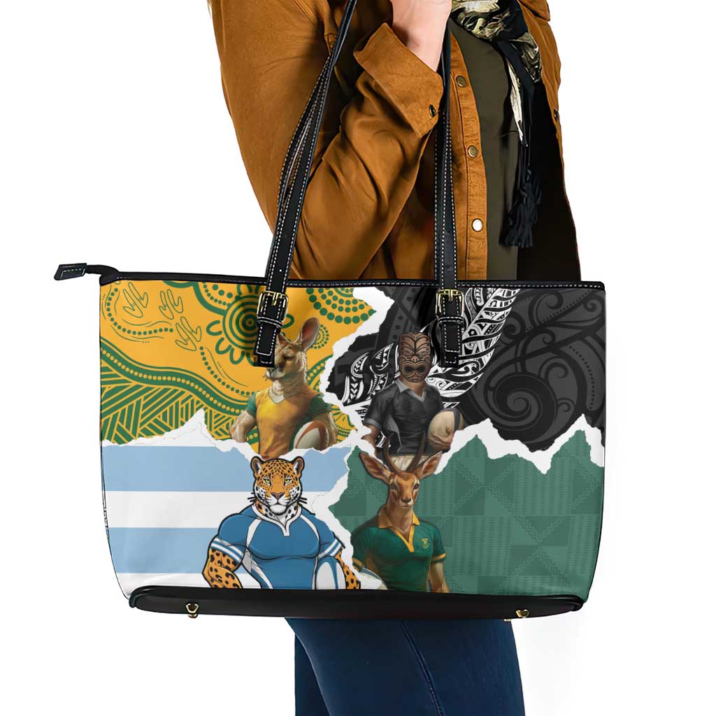Rugby 2025 Championship Leather Tote Bag Southern Hemisphere Countries Mascots - Polynesian Pride