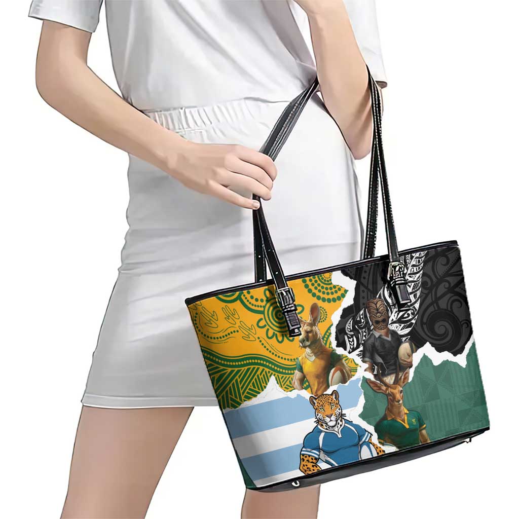 Rugby 2025 Championship Leather Tote Bag Southern Hemisphere Countries Mascots - Polynesian Pride