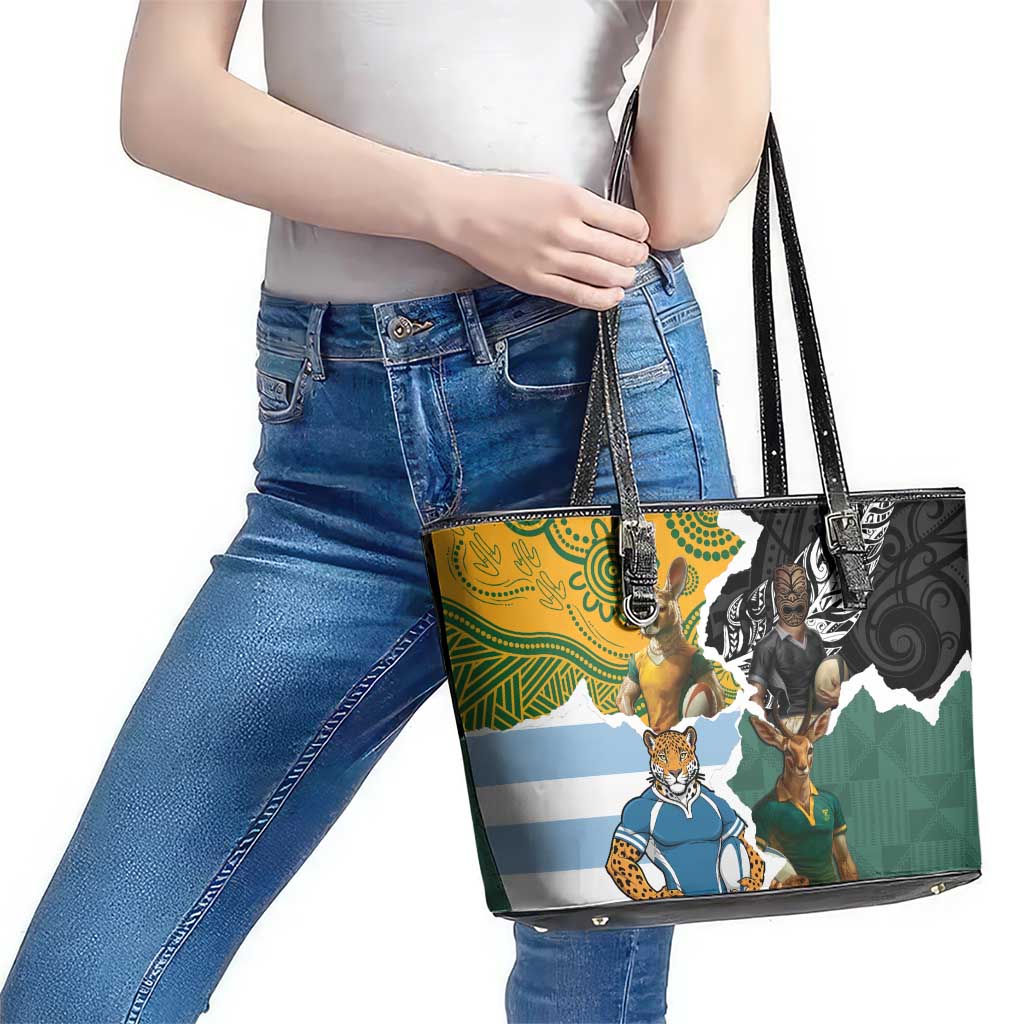 Rugby 2025 Championship Leather Tote Bag Southern Hemisphere Countries Mascots - Polynesian Pride