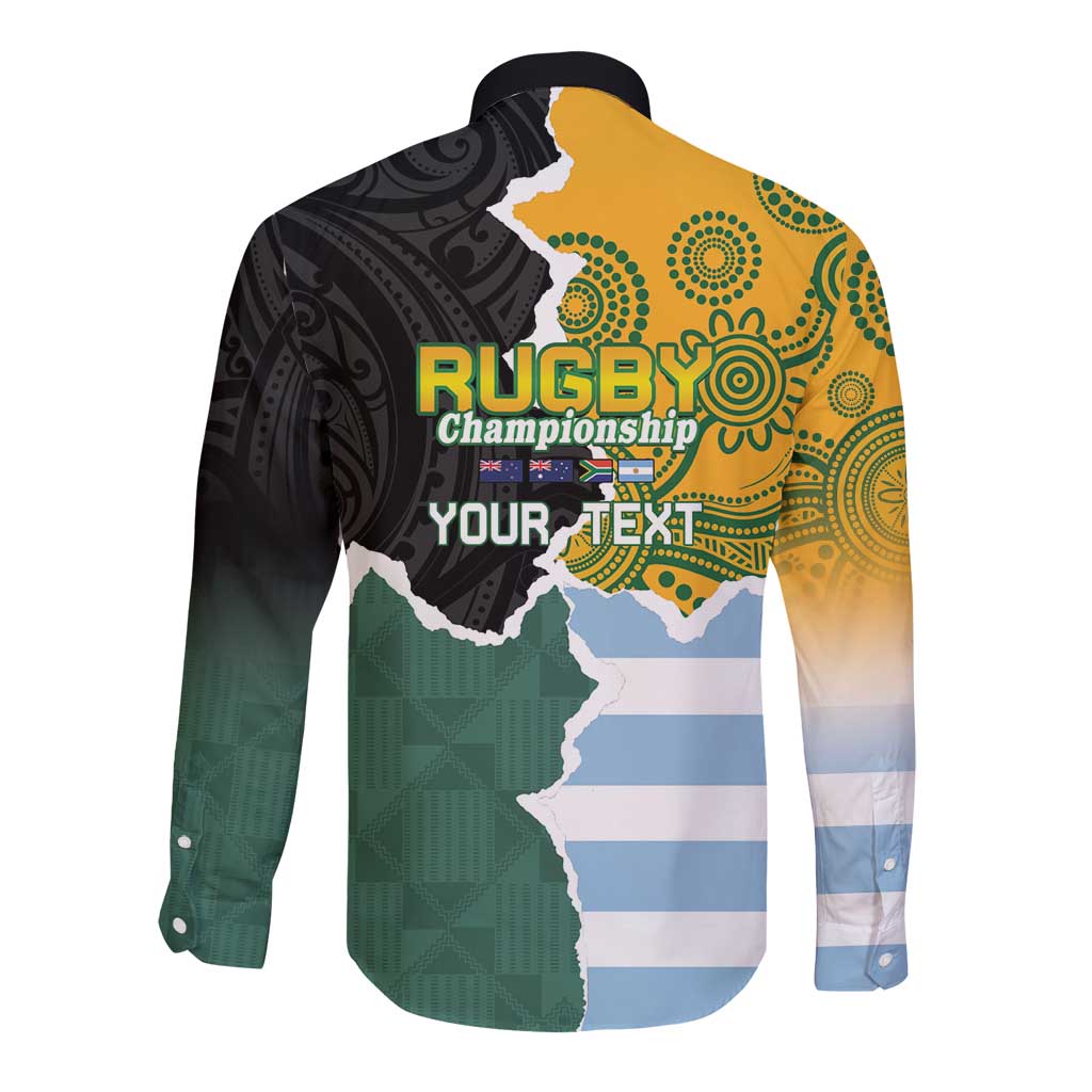 Personalised Rugby 2025 Championship Long Sleeve Button Shirt Southern Hemisphere Countries Mascots - Polynesian Pride