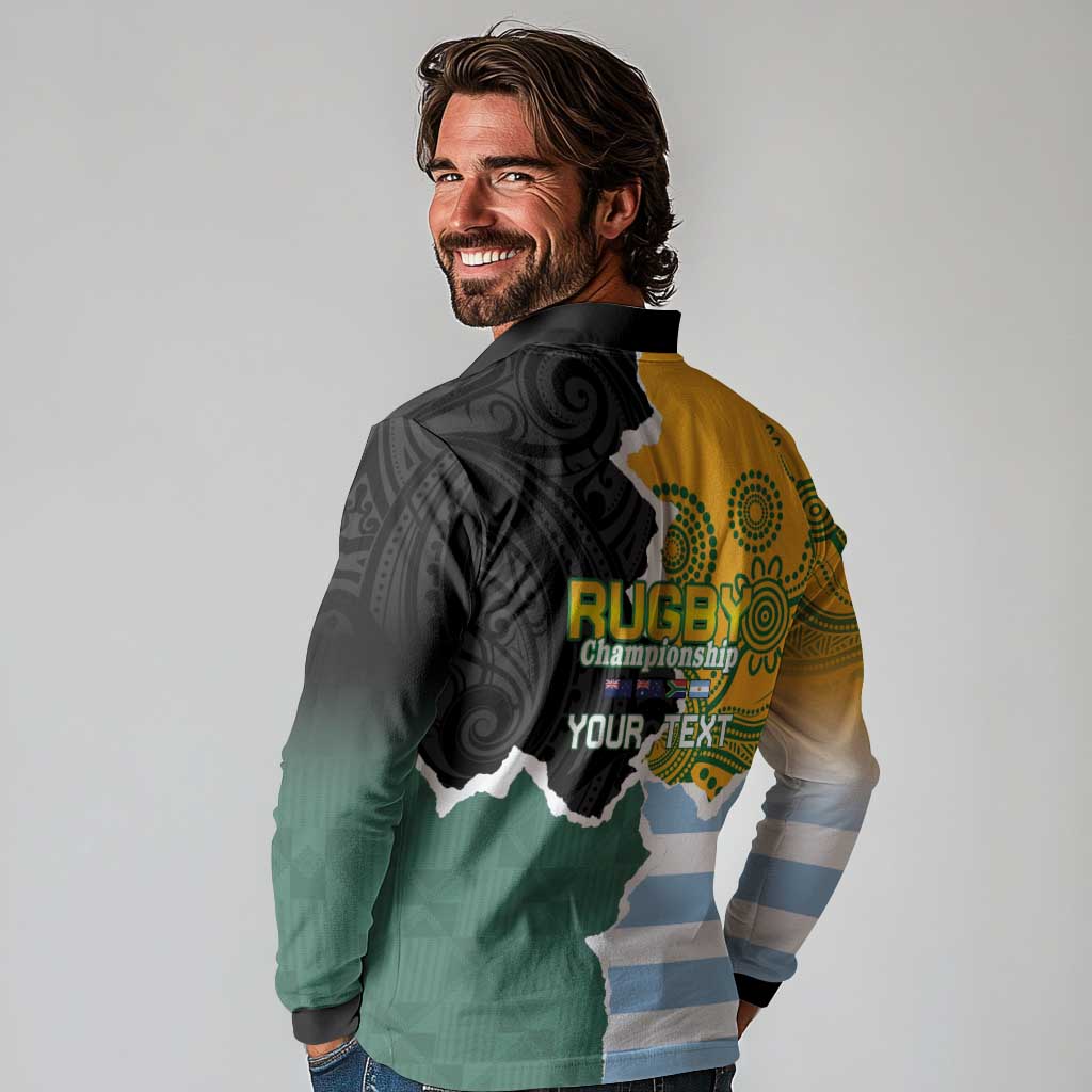 Personalised Rugby 2025 Championship Long Sleeve Polo Shirt Southern Hemisphere Countries Mascots - Polynesian Pride