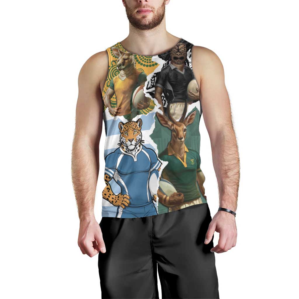 Personalised Rugby 2025 Championship Men Tank Top Southern Hemisphere Countries Mascots - Polynesian Pride