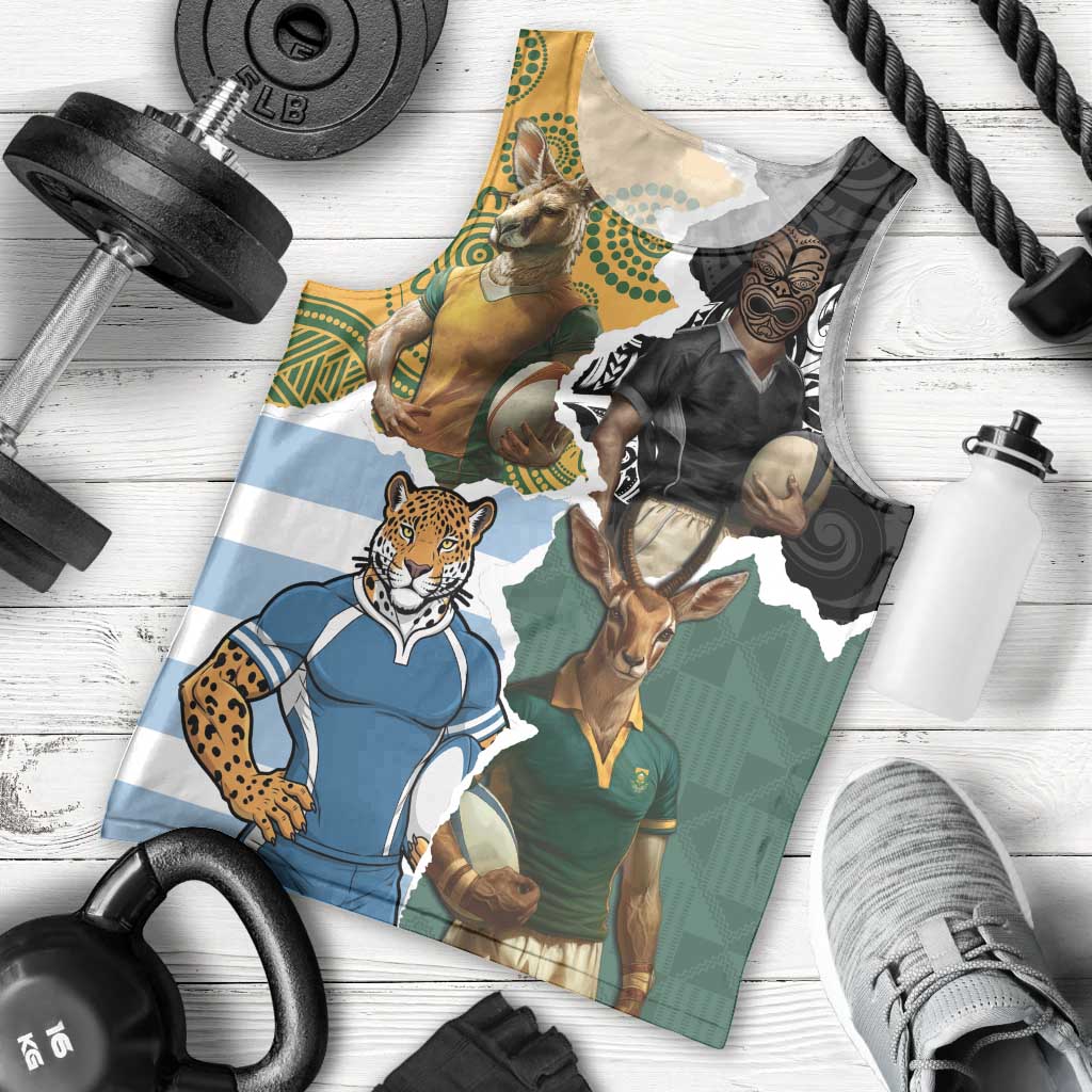 Personalised Rugby 2025 Championship Men Tank Top Southern Hemisphere Countries Mascots - Polynesian Pride