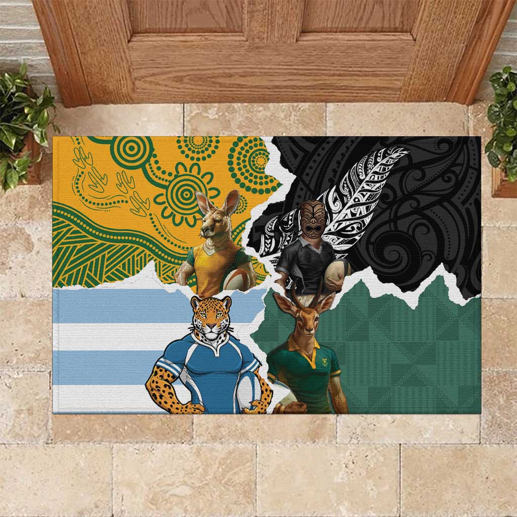 Rugby 2025 Championship Rubber Doormat Southern Hemisphere Countries Mascots - Polynesian Pride