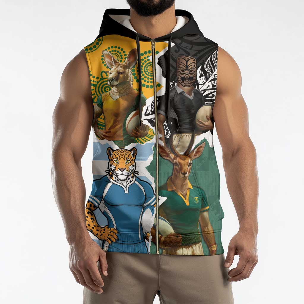 Personalised Rugby 2025 Championship Sleeveless Zip Hoodie Southern Hemisphere Countries Mascots - Polynesian Pride