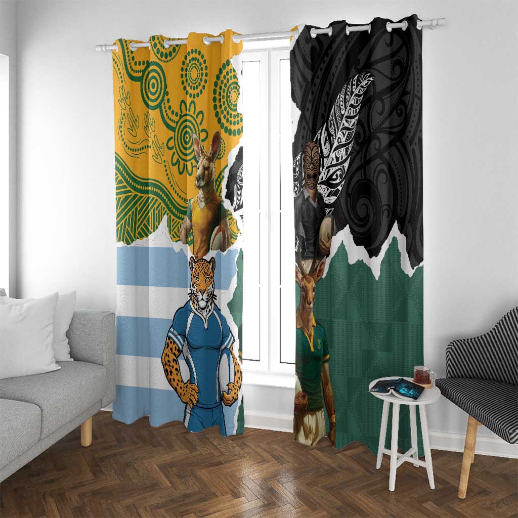 Rugby 2025 Championship Window Curtain Southern Hemisphere Countries Mascots - Polynesian Pride