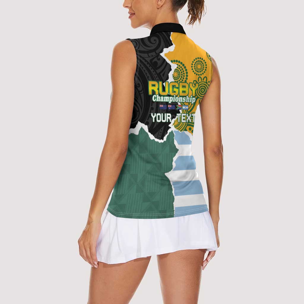 Personalised Rugby 2025 Championship Women Sleeveless Polo Shirt Southern Hemisphere Countries Mascots - Polynesian Pride