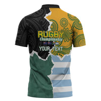 Personalised Rugby 2025 Championship Zipper Polo Shirt Southern Hemisphere Countries Mascots - Polynesian Pride