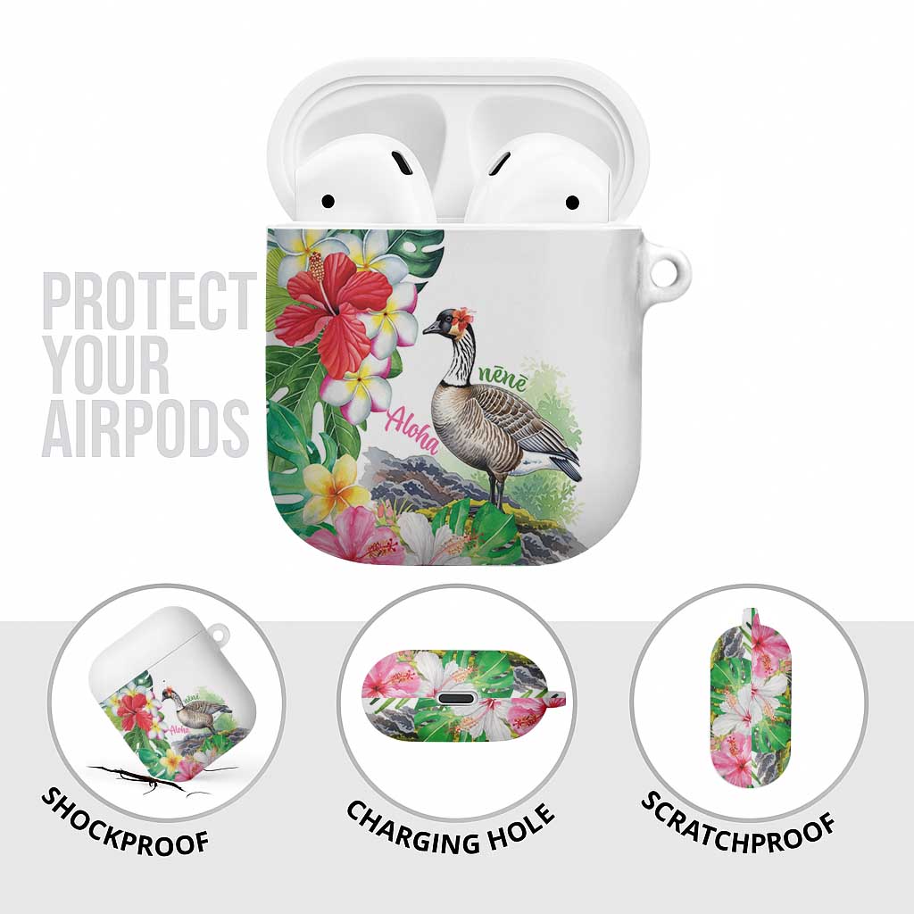 Aloha Hawaii Nene Goose AirPods Case Tropical Flowers Watercolor Stylized - Polynesian Pride