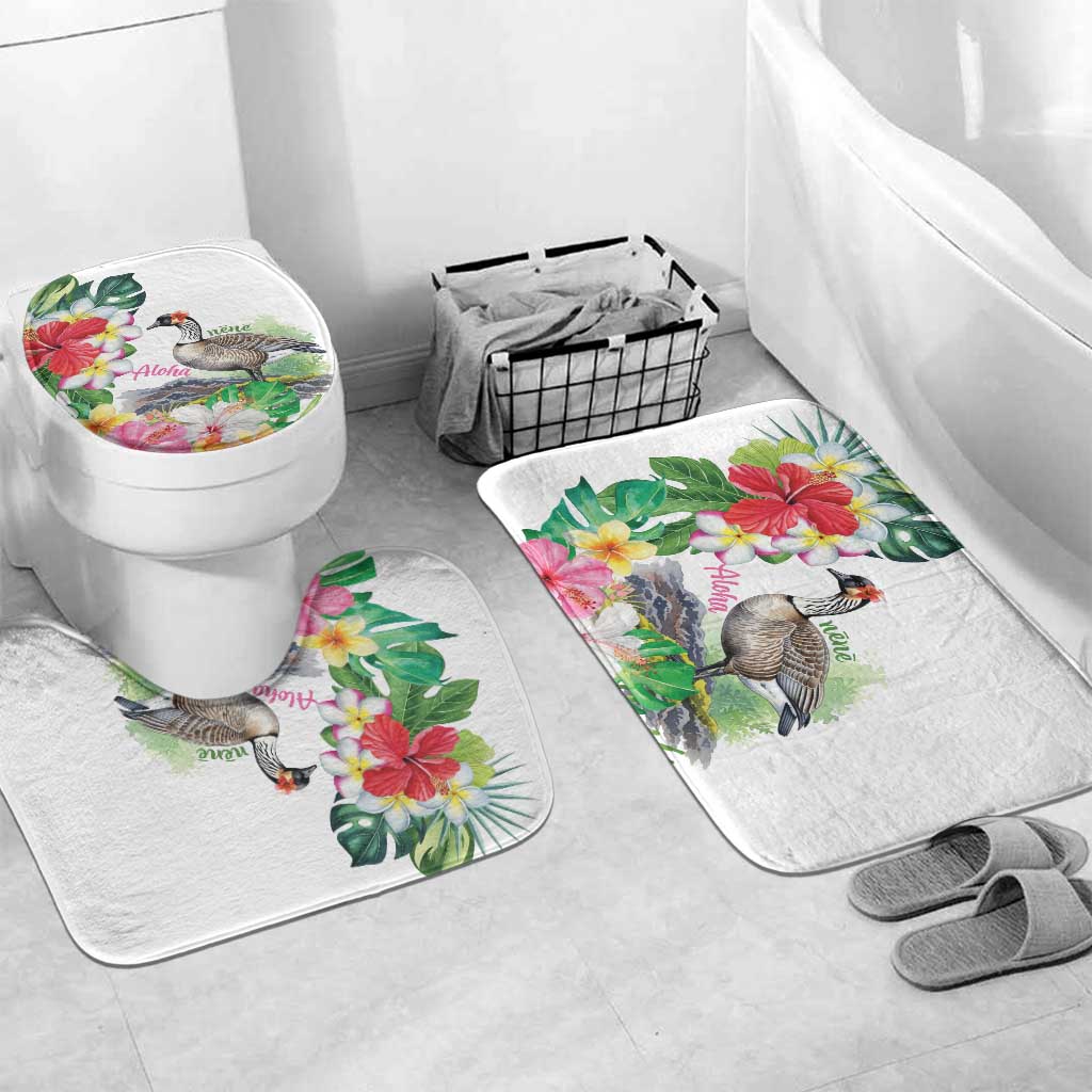 Aloha Hawaii Nene Goose Bathroom Set Tropical Flowers Watercolor Stylized - Polynesian Pride