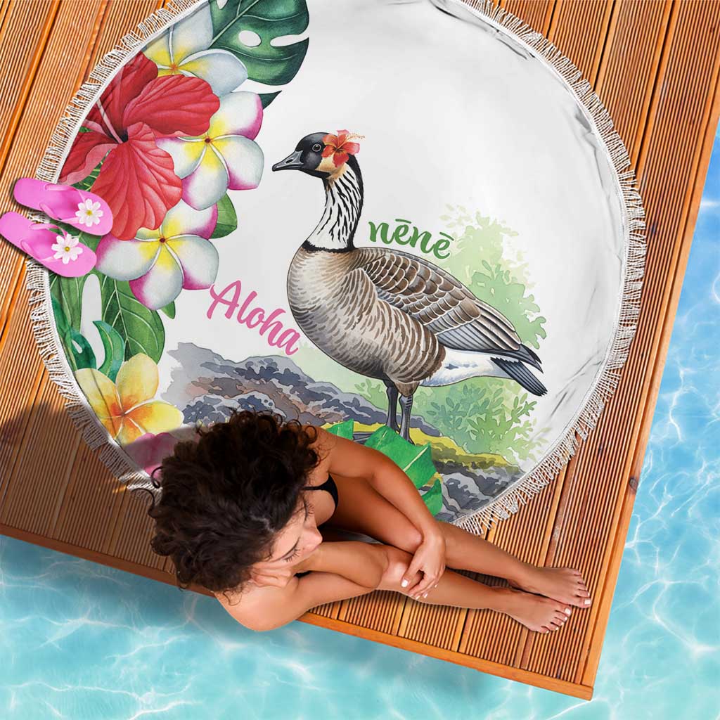 Aloha Hawaii Nene Goose Beach Blanket Tropical Flowers Watercolor Stylized - Polynesian Pride