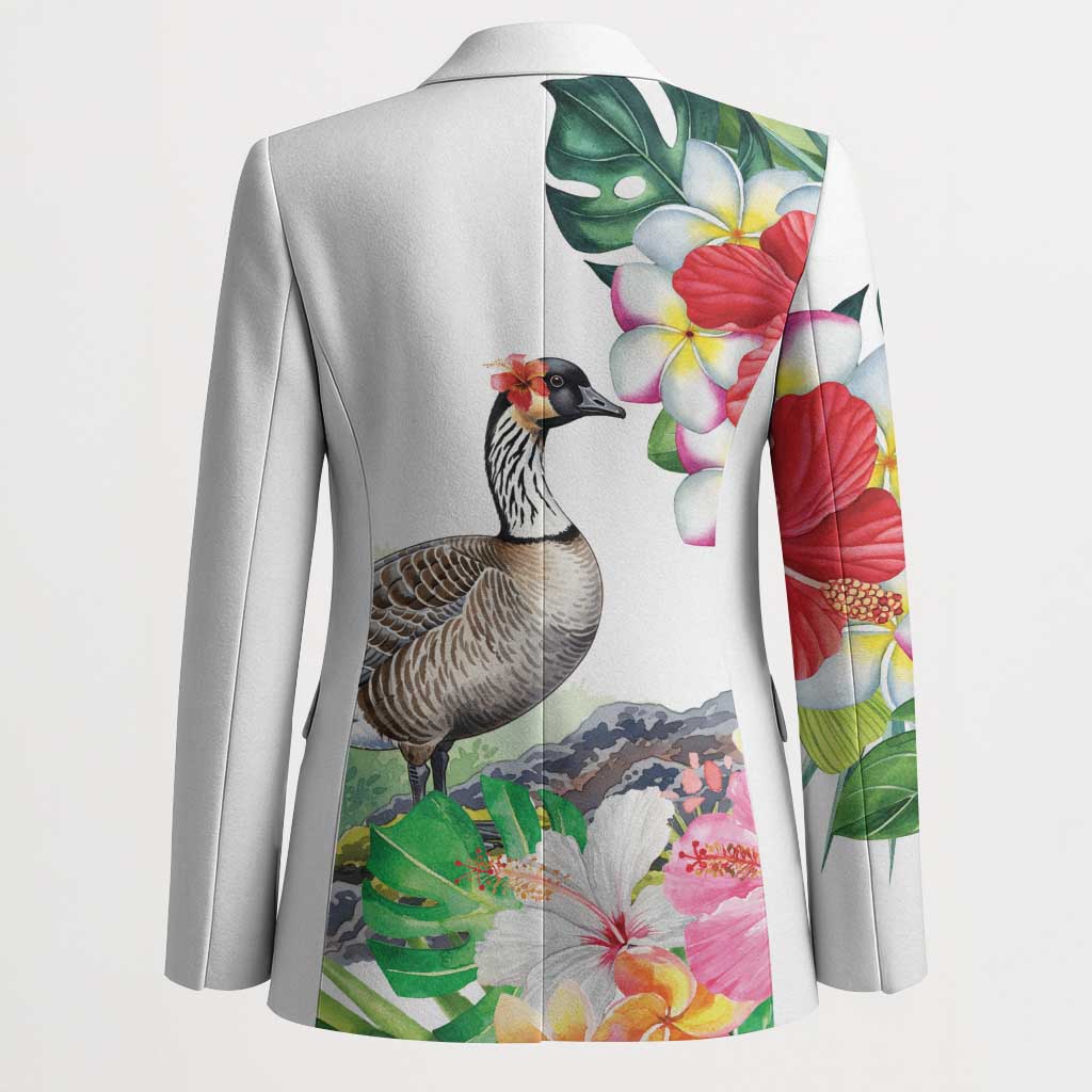 Aloha Hawaii Nene Goose Blazer Tropical Flowers Watercolor Stylized - Polynesian Pride