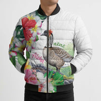Aloha Hawaii Nene Goose Bomber Puffer Jacket Tropical Flowers Watercolor Stylized - Polynesian Pride