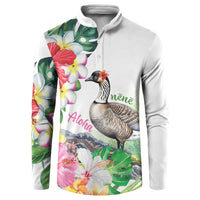 Aloha Hawaii Nene Goose Button Sweatshirt Tropical Flowers Watercolor Stylized - Polynesian Pride