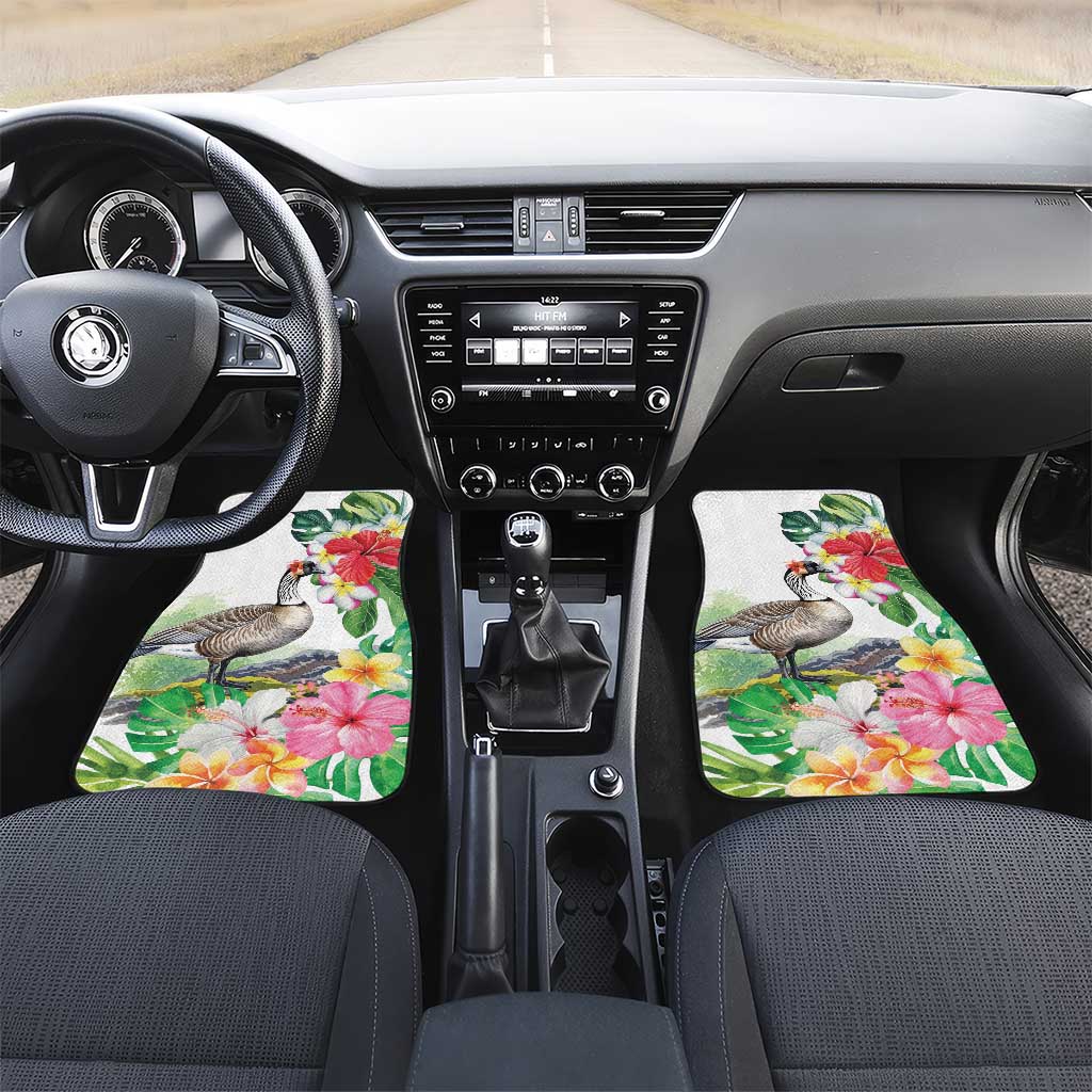 Aloha Hawaii Nene Goose Car Mats Tropical Flowers Watercolor Stylized - Polynesian Pride